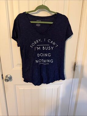Apt. 9 Navy V-Neck Graphic Tee with White Text